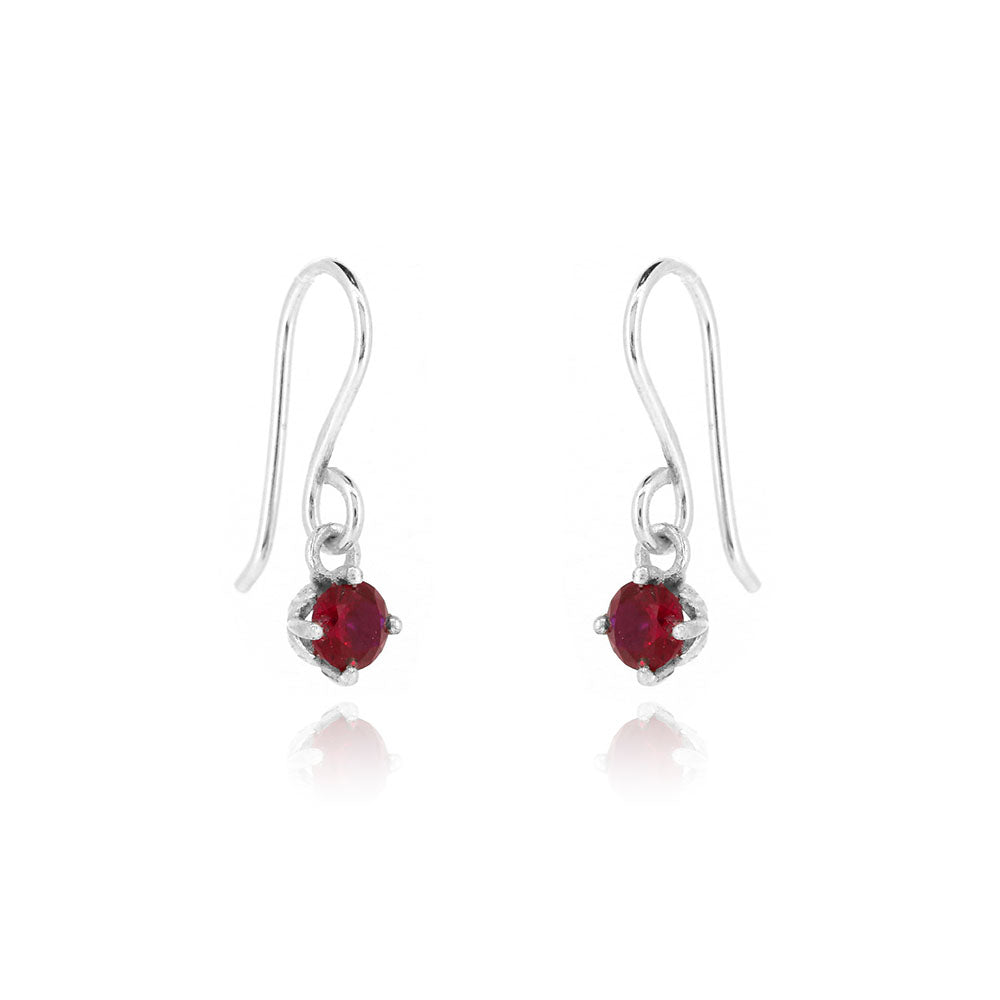 Glade Lab-Grown Ruby 4mm Drop Earrings - Sterling Silver Drop Earrings