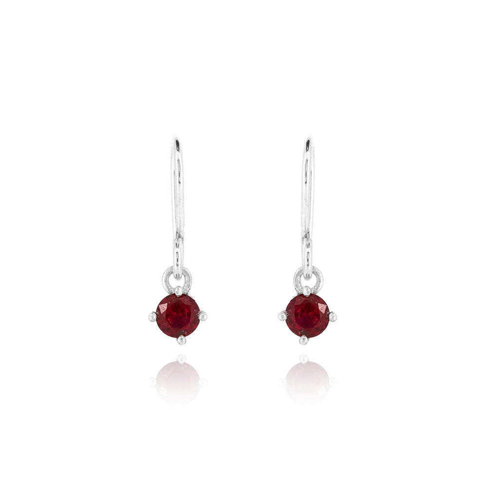 Glade Lab-Grown Ruby 4mm Drop Earrings - Sterling Silver Drop Earrings