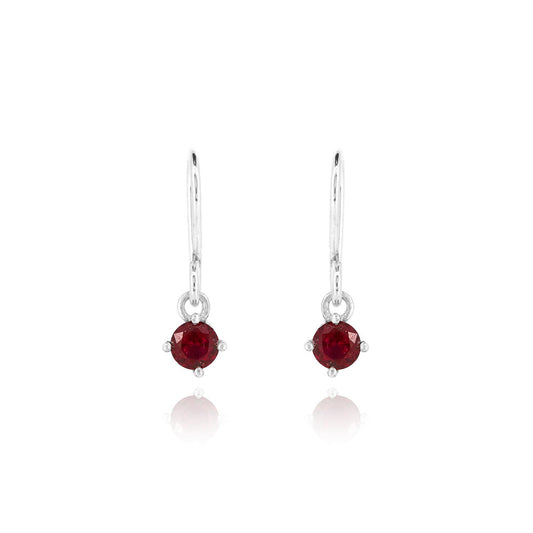 Glade Lab-Grown Ruby 4mm Drop Earrings - Sterling Silver Drop Earrings