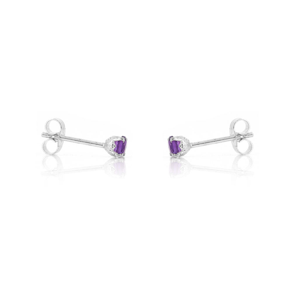 Glade Amethyst 3mm Stud Earrings - Sterling Silver Stud Earrings