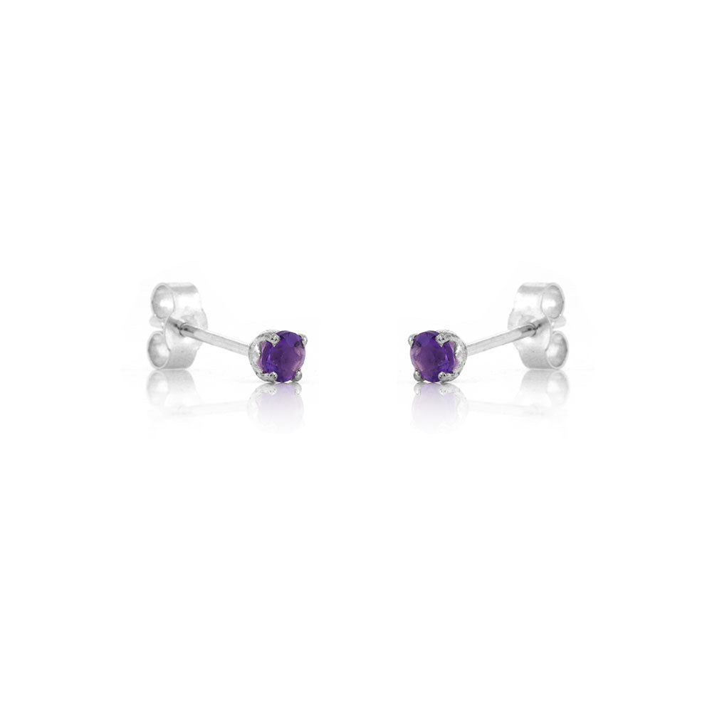 Glade Amethyst 3mm Stud Earrings - Sterling Silver Stud Earrings