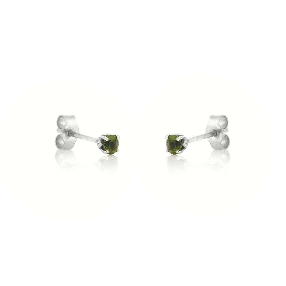 Glade Green Tourmaline 3mm Stud Earrings - Sterling Silver Stud Earrings