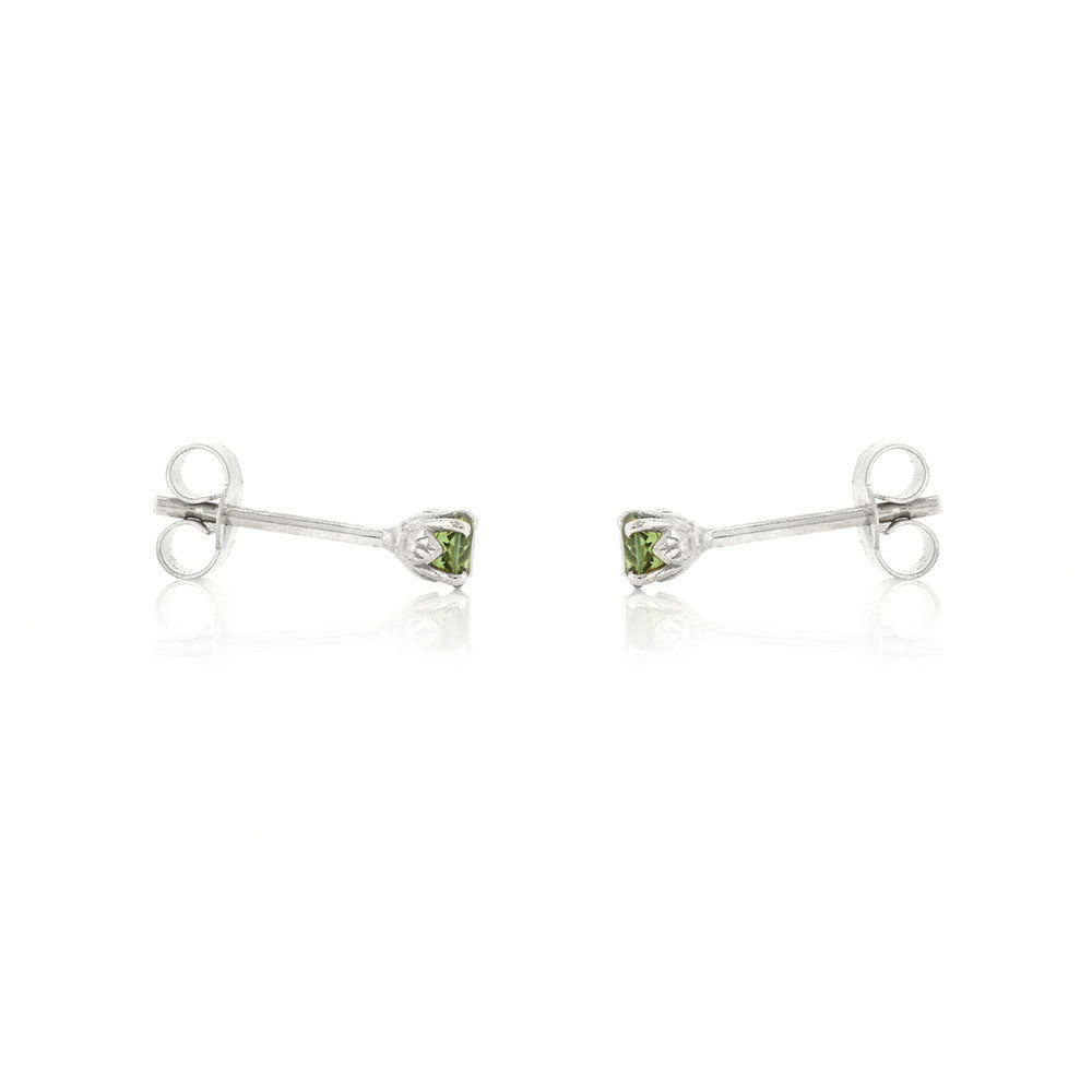 Glade Green Tourmaline 3mm Stud Earrings - Sterling Silver Stud Earrings