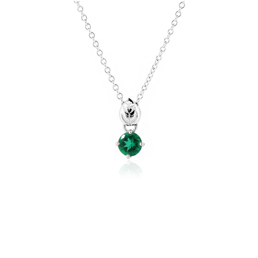 Glade Lab-Grown Emerald 5mm Necklace - Sterling Silver Necklace