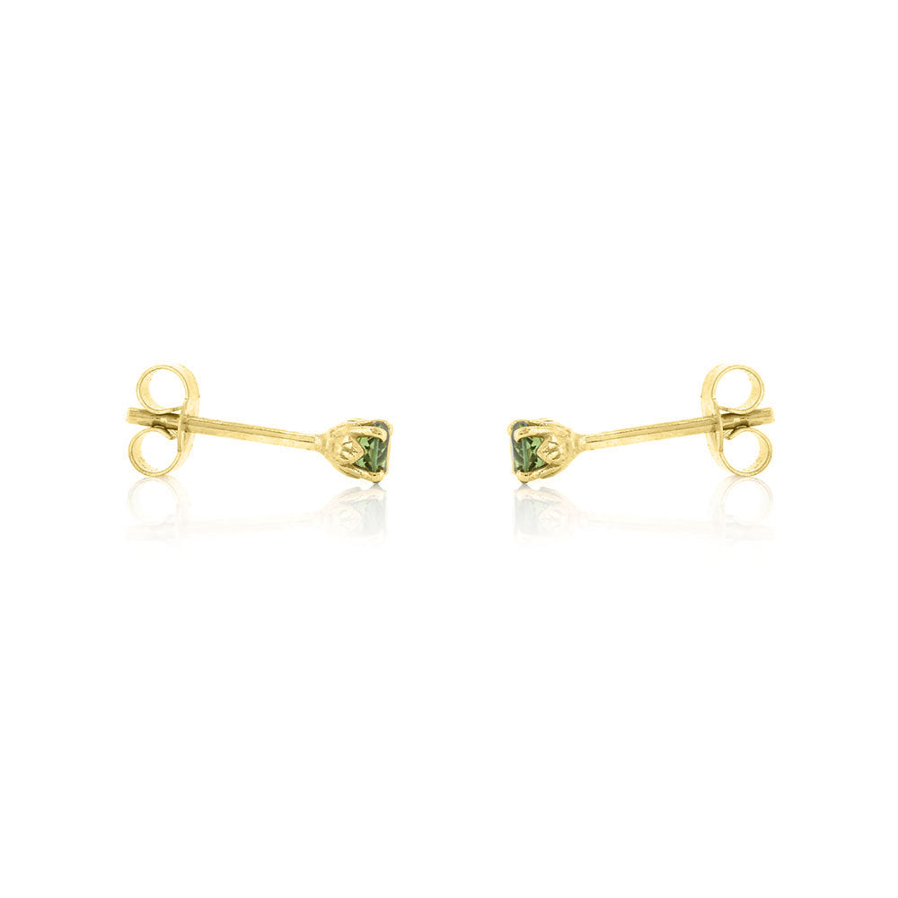 Glade Green Tourmaline 3mm Stud Earrings - 9ct Yellow Gold Stud Earrings