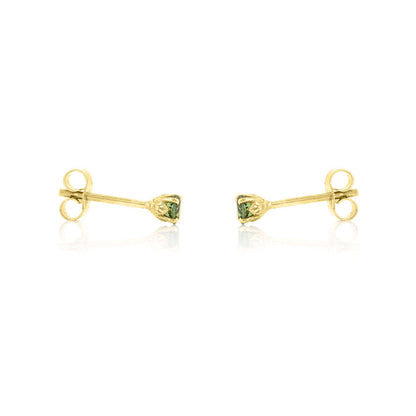 Glade Green Tourmaline 3mm Stud Earrings - 9ct Yellow Gold Stud Earrings