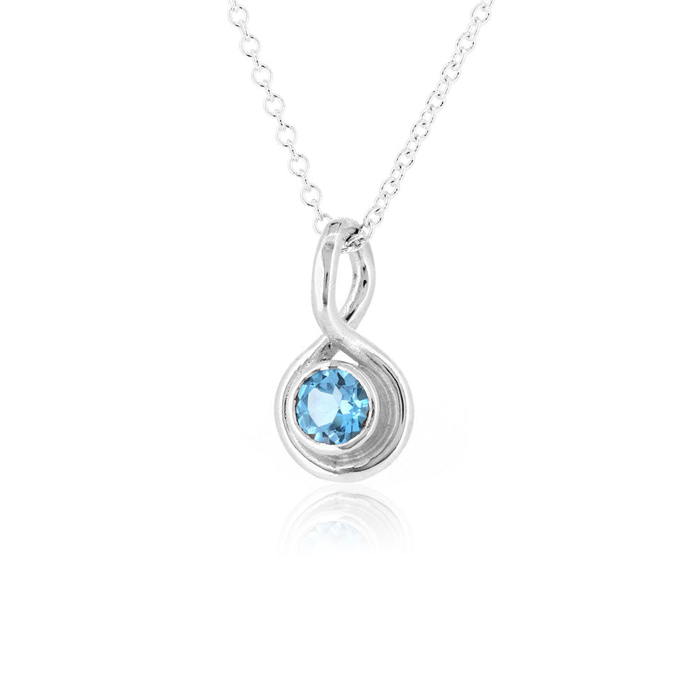Infinity Swiss Blue Topaz Gemstone Necklace - Sterling Silver Necklace