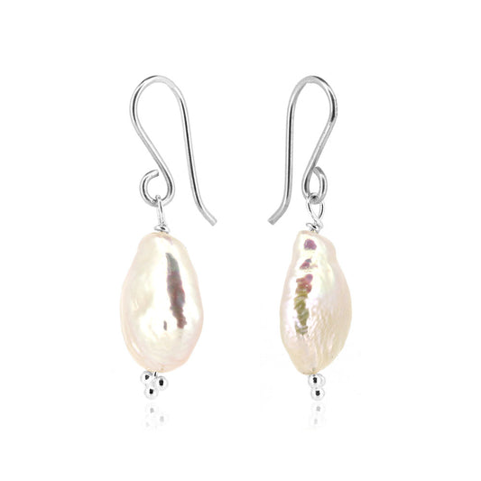 Alyssia Keshi White Freshwater Pearl Drop Earrings - Sterling Silver Drop Earrings