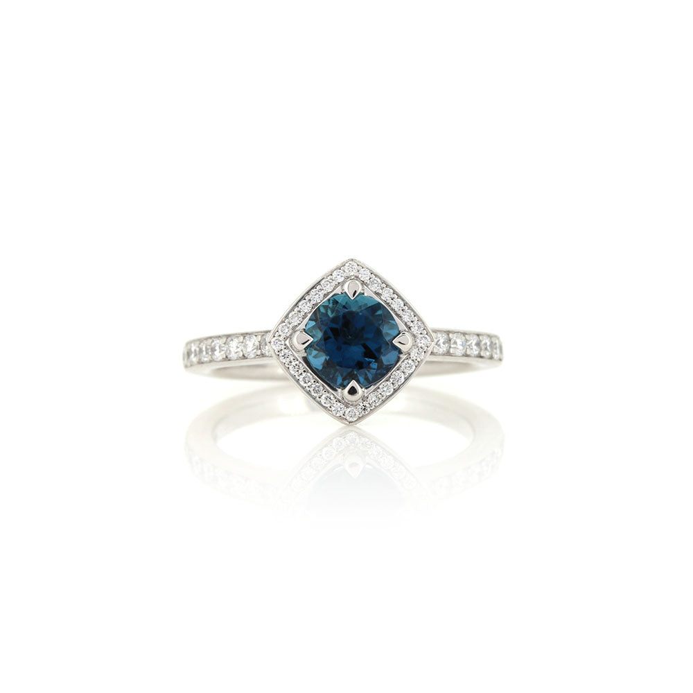 Grace Teal Tourmaline and Diamond Halo Ring - Platinum Rings