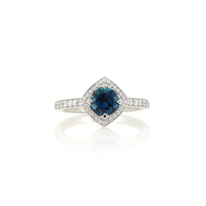 Grace Teal Tourmaline and Diamond Halo Ring - Platinum Rings