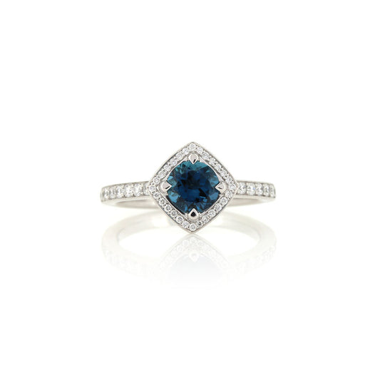 Grace Teal Tourmaline and Diamond Halo Ring - Platinum Rings