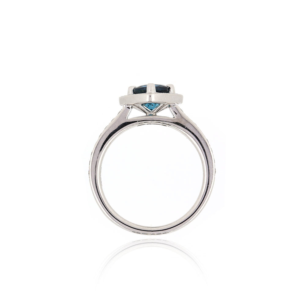 Grace Teal Tourmaline and Diamond Halo Ring - Platinum Rings