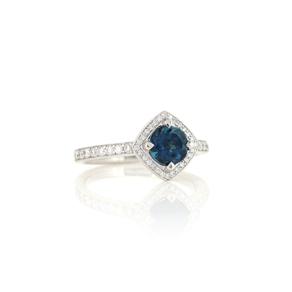 Grace Teal Tourmaline and Diamond Halo Ring - Platinum Rings