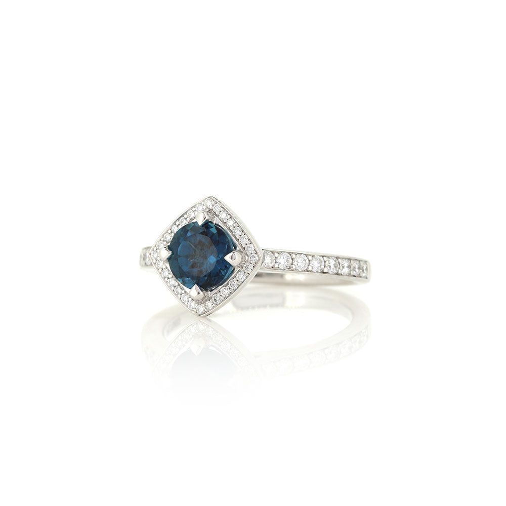 Grace Teal Tourmaline and Diamond Halo Ring - Platinum Rings