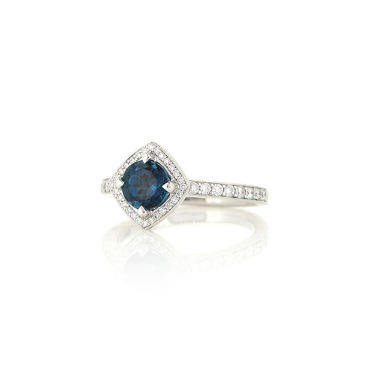 Grace Teal Tourmaline and Diamond Halo Ring - Platinum Rings