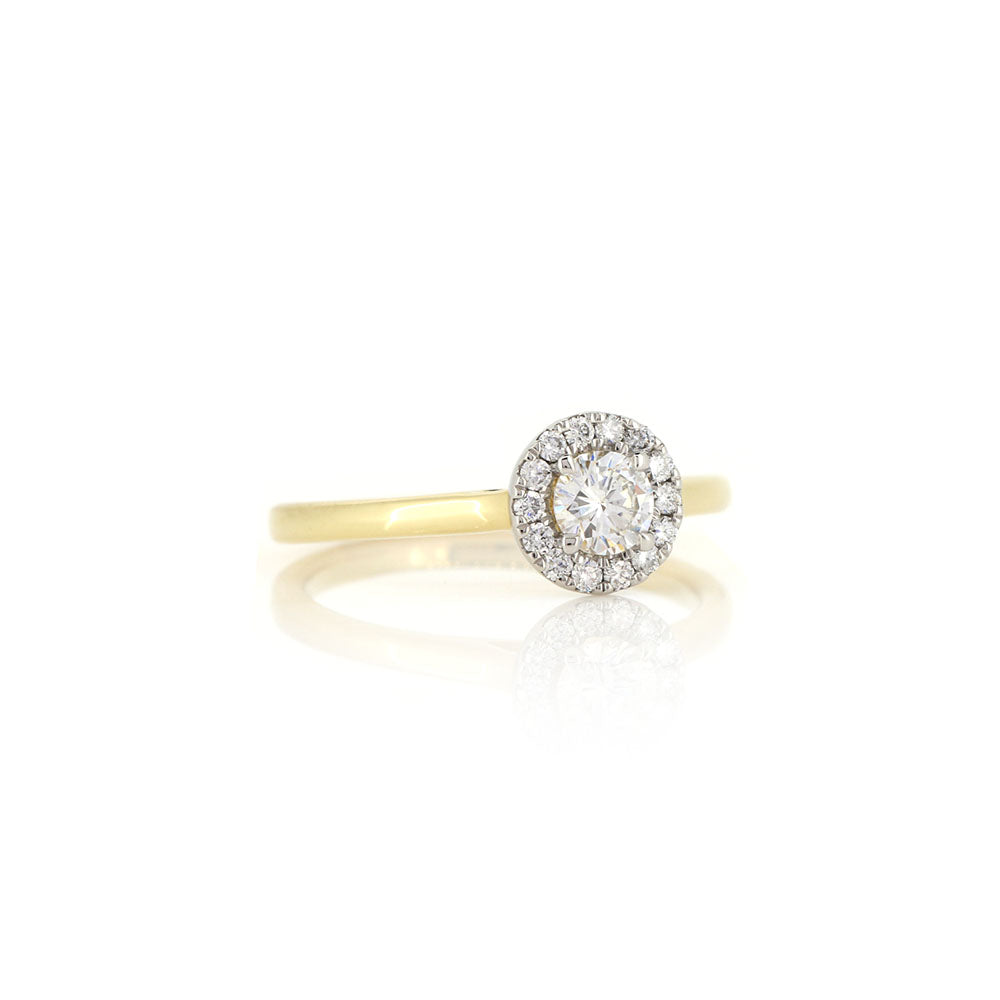 Grace Diamond Solitaire Round Halo 0.45ct Ring - 18ct Yellow Gold and Platinum Rings