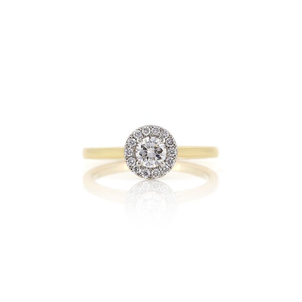 Grace Diamond Solitaire Round Halo 0.45ct Ring - 18ct Yellow Gold and Platinum