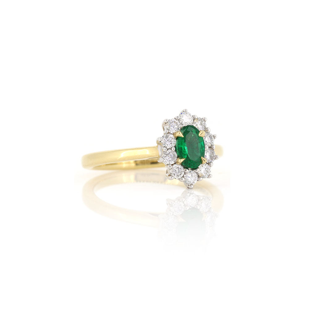 Grace Emerald and Diamond Cluster Ring - 18ct Yellow Gold and Platinum Rings