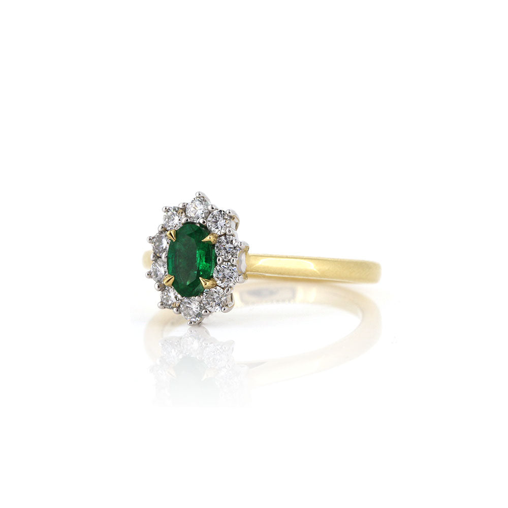 Grace Emerald and Diamond Cluster Ring - 18ct Yellow Gold and Platinum Rings