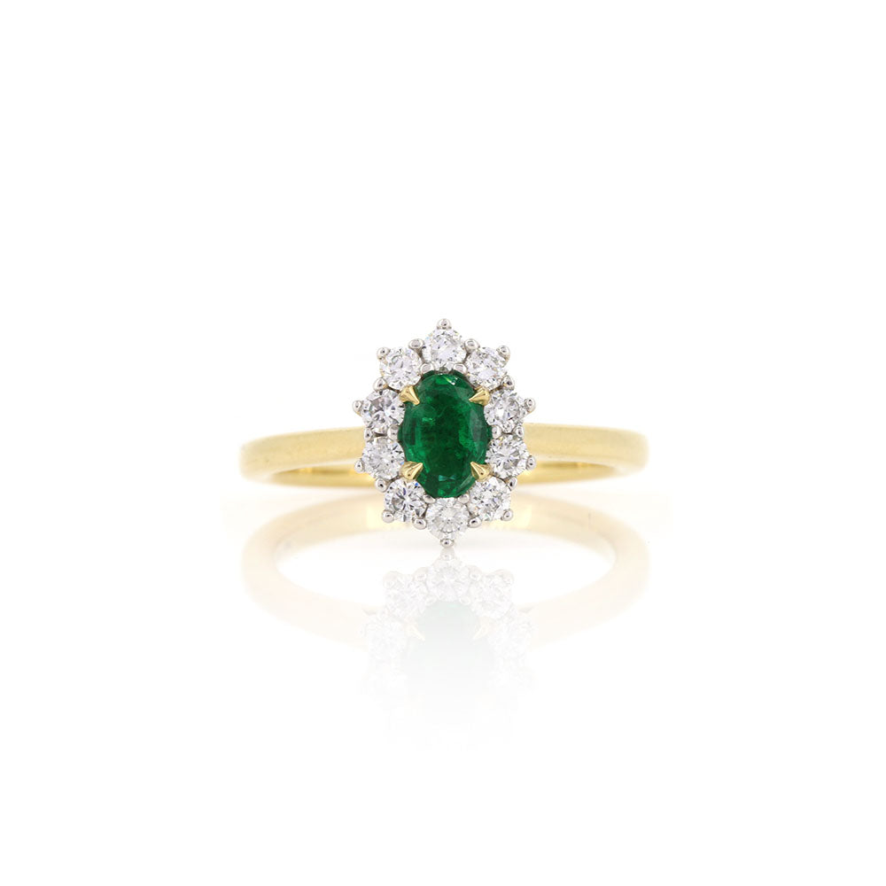 Grace Emerald and Diamond Cluster Ring - 18ct Yellow Gold and Platinum Rings