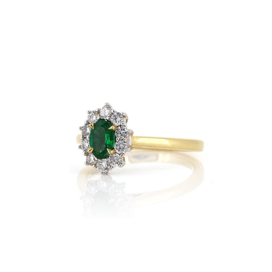 Grace Emerald and Diamond Cluster Ring - 18ct Yellow Gold and Platinum