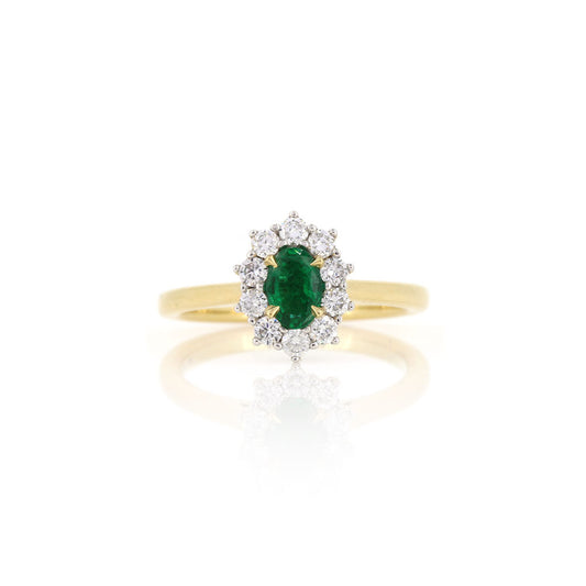 Grace Emerald and Diamond Cluster Ring - 18ct Yellow Gold and Platinum