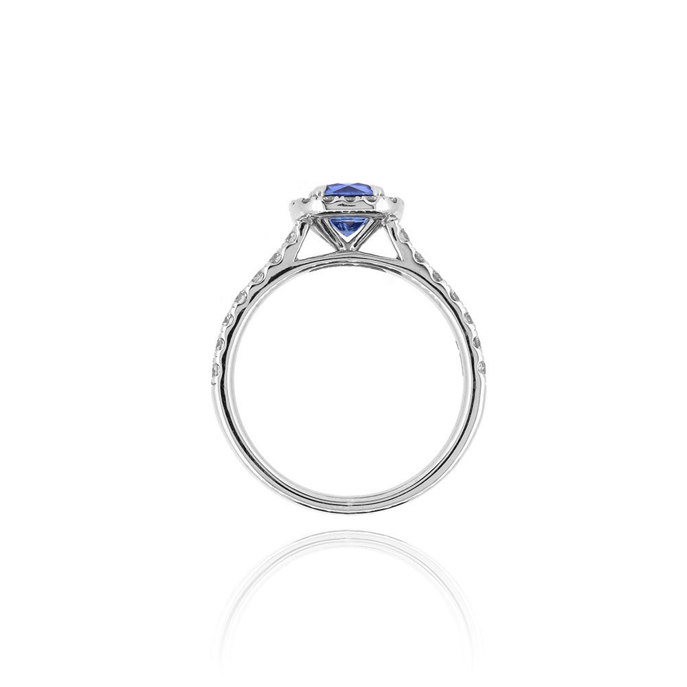 Grace Blue Sapphire and Diamond Halo Ring - Platinum