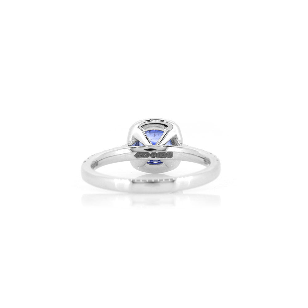 Grace Blue Sapphire and Diamond Halo Ring - Platinum