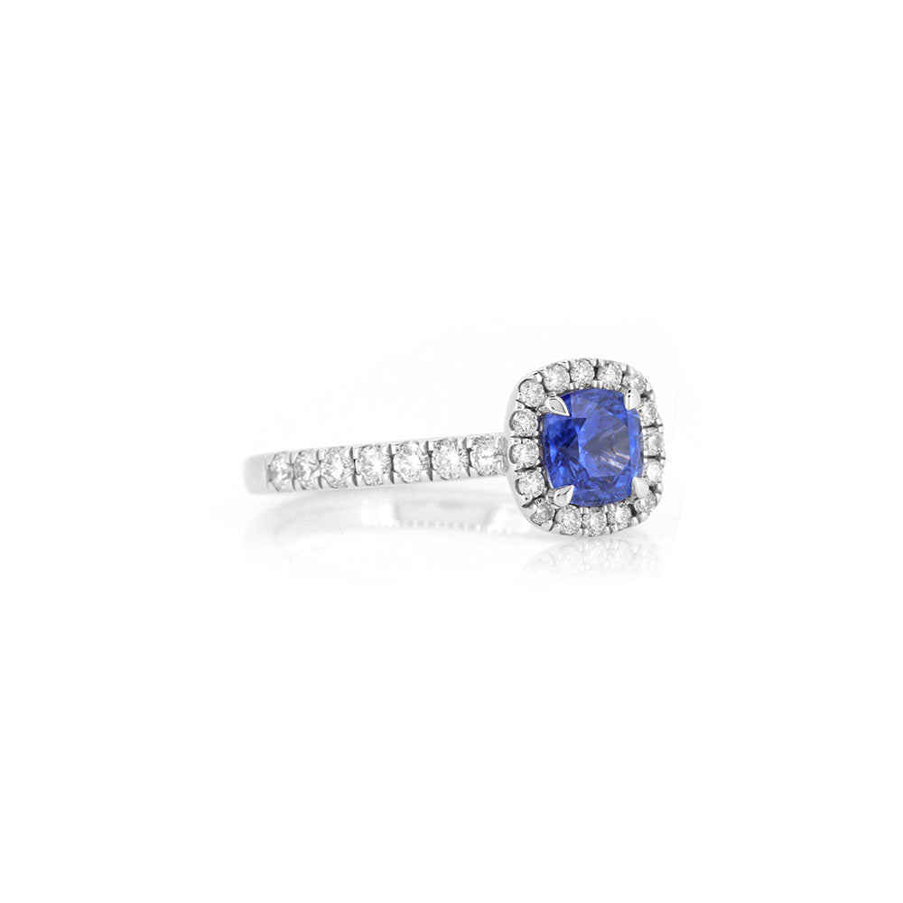 Grace Blue Sapphire and Diamond Halo Ring - Platinum
