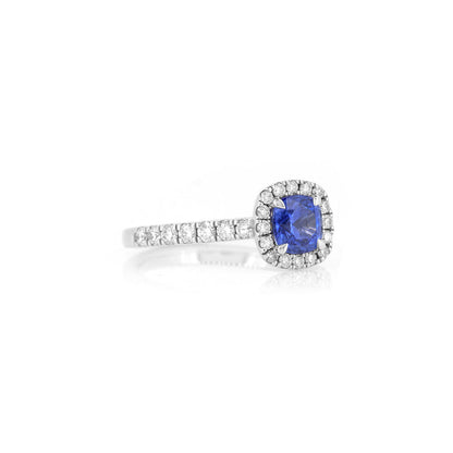 Grace Blue Sapphire and Diamond Halo Ring - Platinum