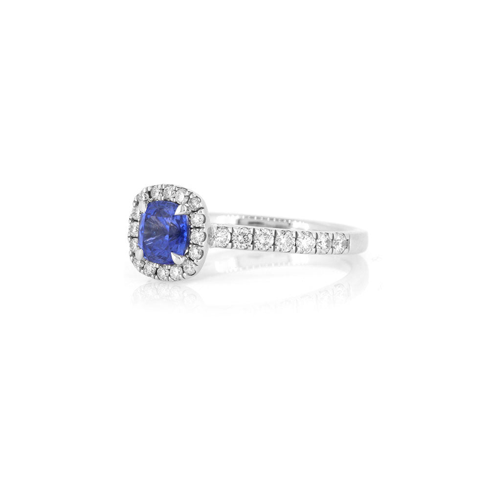 Grace Blue Sapphire and Diamond Halo Ring - Platinum