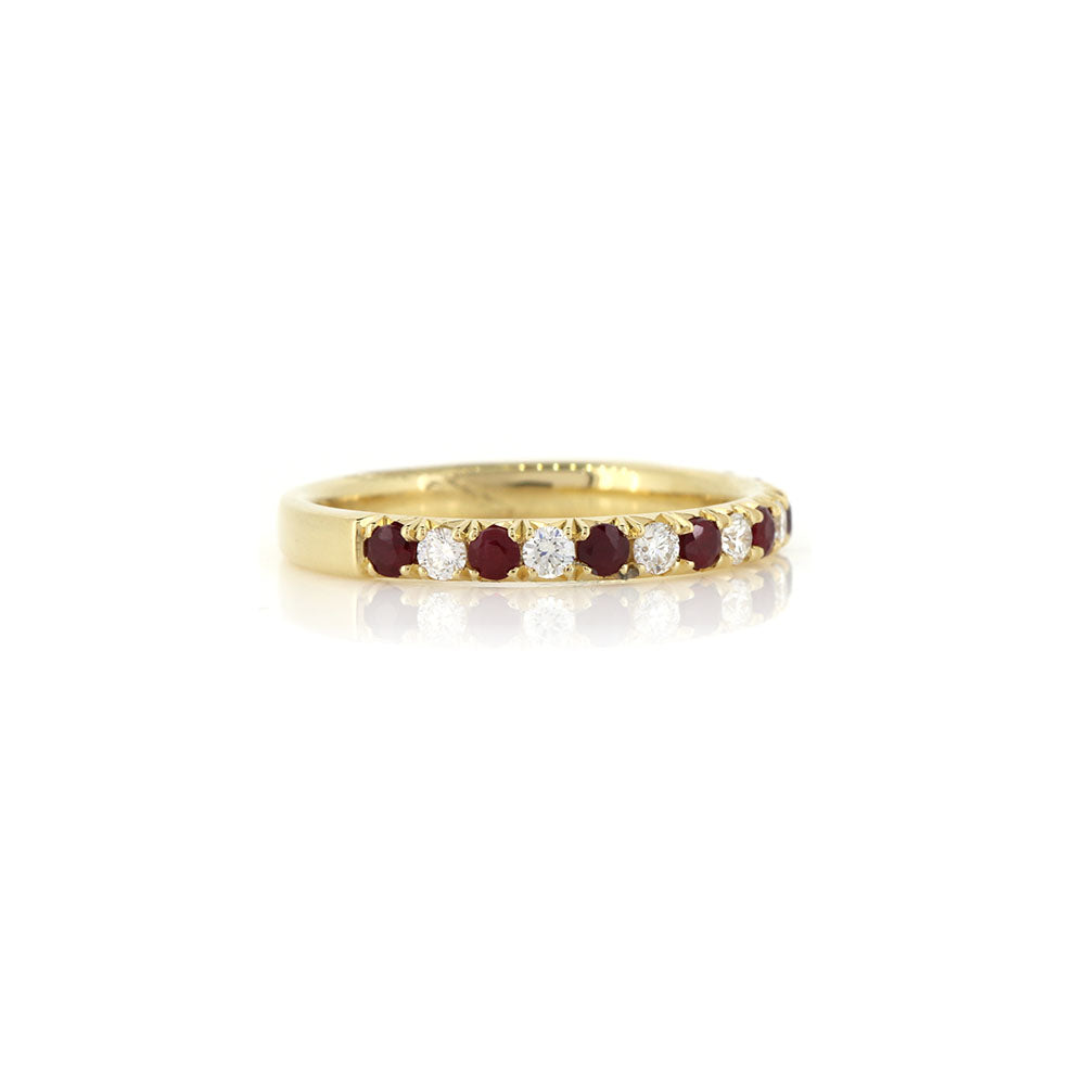 Grace Ruby and Diamond Half Eternity Ring - 18ct Yellow Gold Rings