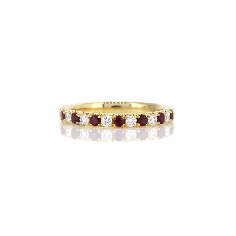 Grace Ruby and Diamond Half Eternity Ring - 18ct Yellow Gold Rings