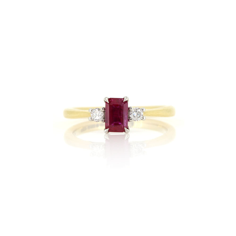Grace Ruby and Diamond Trilogy Ring - 18ct Yellow Gold and Platinum Rings