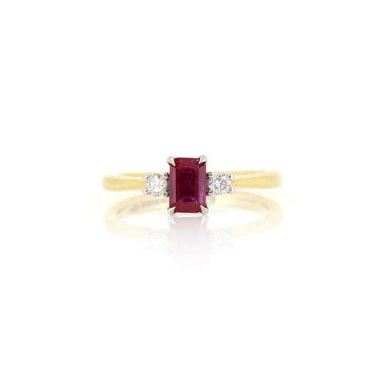 Grace Ruby and Diamond Trilogy Ring - 18ct Yellow Gold and Platinum Rings
