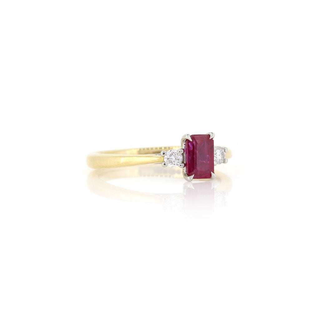 Grace Ruby and Diamond Trilogy Ring - 18ct Yellow Gold and Platinum Rings