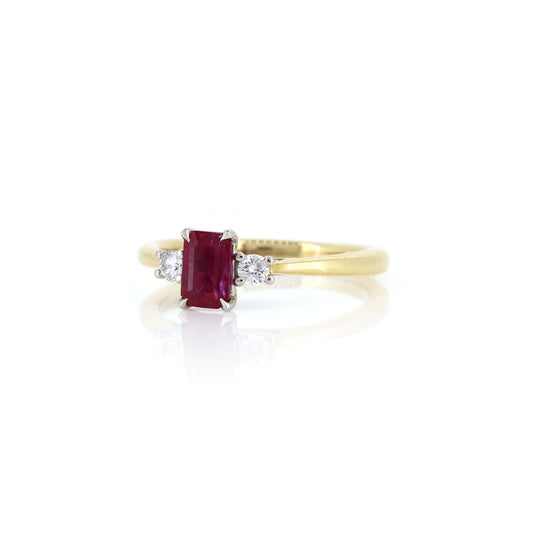 Grace Ruby and Diamond Trilogy Ring - 18ct Yellow Gold and Platinum