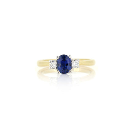 Grace Oval Sapphire and Diamond Trilogy Ring - 18ct Yellow Gold and Platinum Rings