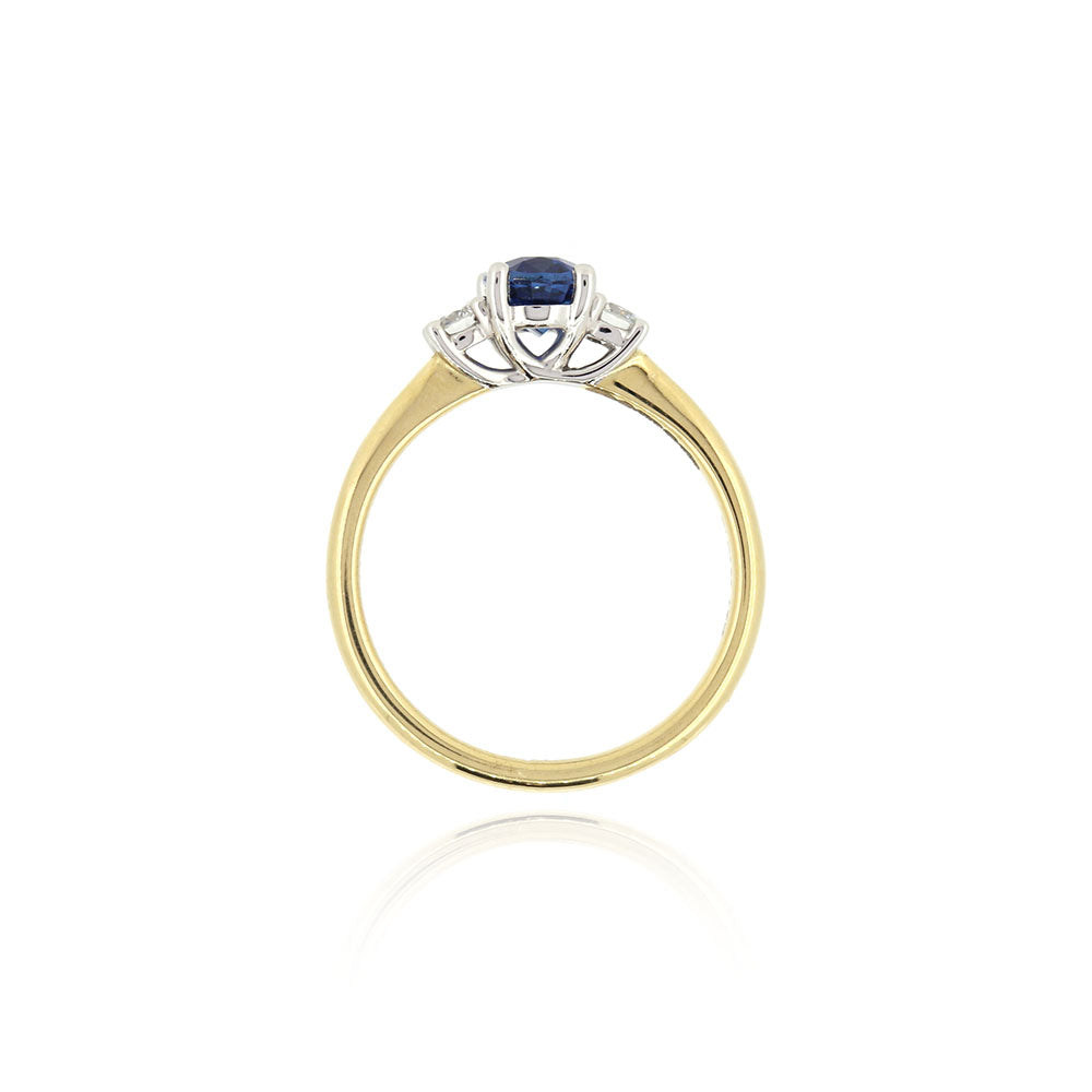 Grace Oval Sapphire and Diamond Trilogy Ring - 18ct Yellow Gold and Platinum Rings