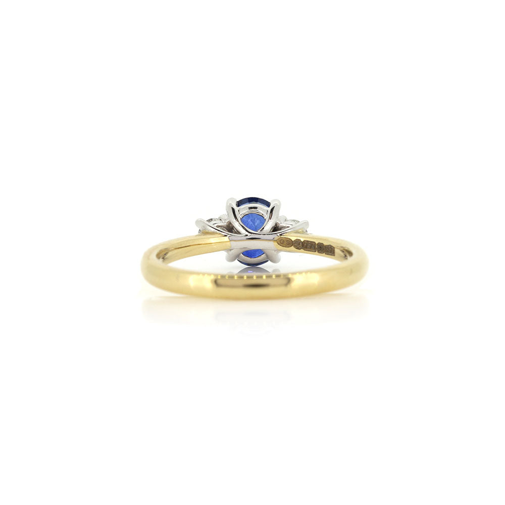 Grace Oval Sapphire and Diamond Trilogy Ring - 18ct Yellow Gold and Platinum Rings