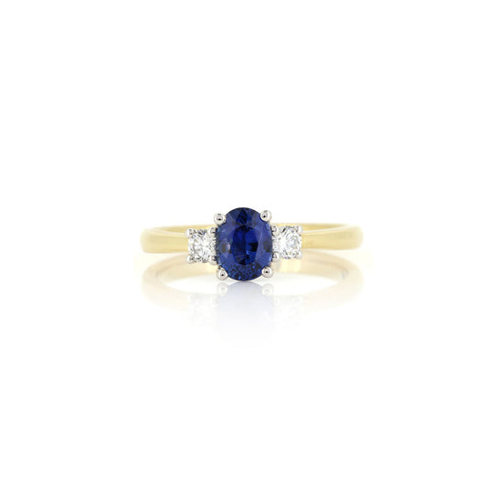 Grace Oval Sapphire and Diamond Trilogy Ring - 18ct Yellow Gold and Platinum