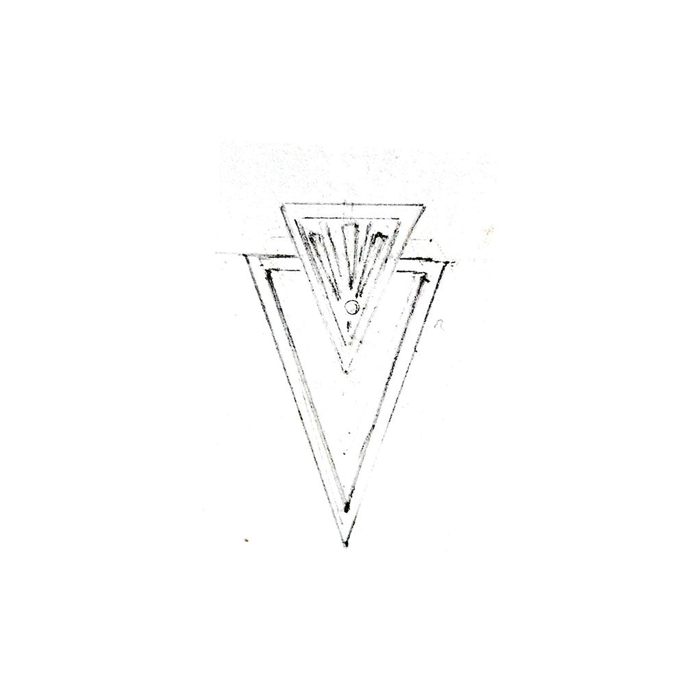 Hand-drawn design of the bespoke 9ct Yellow Gold and Silver Ear Jackets during our customers first consultation with our jeweller, gemmologist and designer, Stephanie. Handmade from our customers remodelled gold at Golden Snowdrop the jewellers in Shaftesbury, near Mere. 