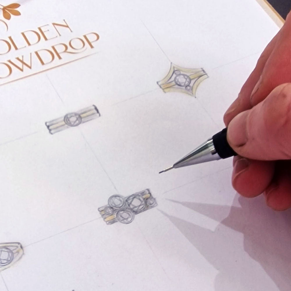 Bespoke Engagment Ring Hand Drawn Design, Pen on Golden Snowdrop branded paper