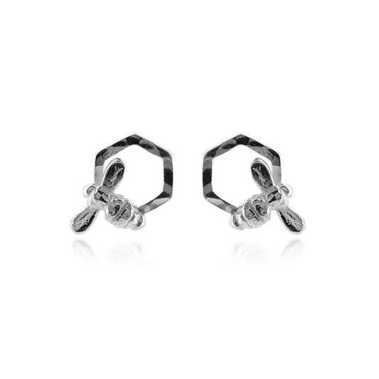 Honeycomb Bee Stud Earrings - Sterling Silver Stud Earrings