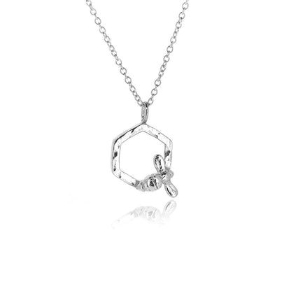 Honeycomb Bee Necklace - Sterling Silver Necklace