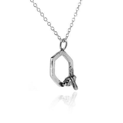 Honeycomb Bee Necklace - Sterling Silver Necklace