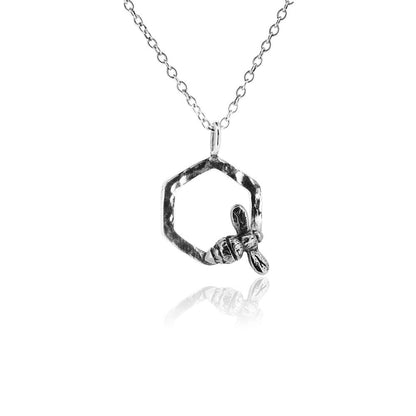 Honeycomb Bee Necklace - Sterling Silver Necklace