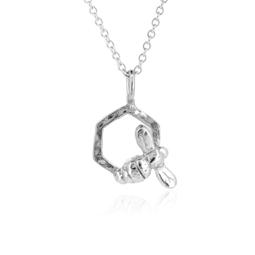 Honeycomb Bee Petite Necklace - Sterling Silver Necklace