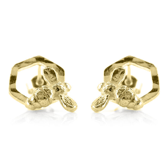 Honeycomb Bee Stud Earrings - Yellow Gold Vermeil Stud Earrings