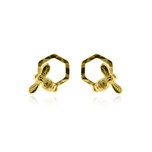 Honeycomb Bee Stud Earrings - Yellow Gold Vermeil Stud Earrings